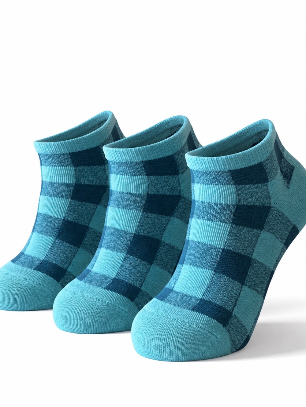 New Balance 3 Pair Blue Plaid Low Cut Athletic Socks Women’s Medium NWOT